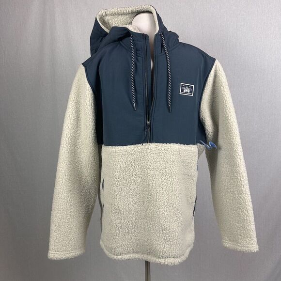 Hurley Half Zip Sherpa Anorak Hoodie Jacket Pullover, Bone/Navy, Size Large - Picture 8 of 13
